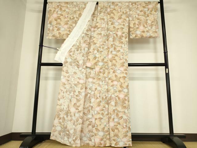 平和屋着物▽上質な小紋　単衣　作家物　花尽くし　鬼しぼ縮緬　正絹　逸品　DABE4372az