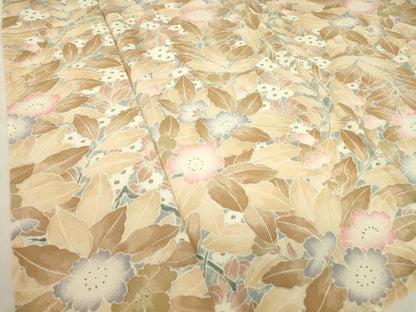 平和屋着物▽上質な小紋　単衣　作家物　花尽くし　鬼しぼ縮緬　正絹　逸品　DABE4372az