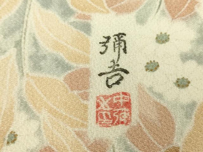 平和屋着物▽上質な小紋　単衣　作家物　花尽くし　鬼しぼ縮緬　正絹　逸品　DABE4372az