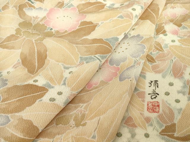 平和屋着物▽上質な小紋　単衣　作家物　花尽くし　鬼しぼ縮緬　正絹　逸品　DABE4372az