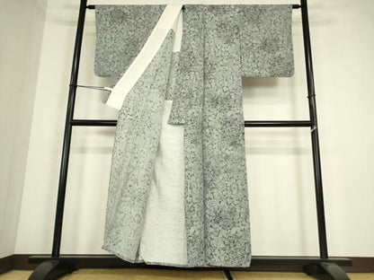 平和屋着物▽上質な小紋　単衣　飛鳥牡丹文　鬼しぼ縮緬　正絹　逸品　DABE4373az