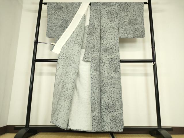 平和屋着物▽上質な小紋　単衣　飛鳥牡丹文　鬼しぼ縮緬　正絹　逸品　DABE4373az