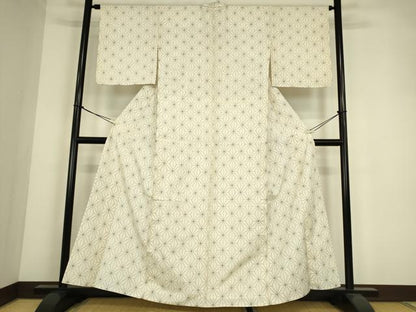 平和屋着物▽上質な紬　単衣　麻の葉文　正絹　逸品　DABE4377az