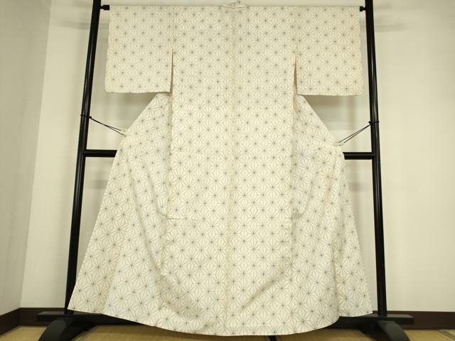 平和屋着物▽上質な紬　単衣　麻の葉文　正絹　逸品　DABE4377az