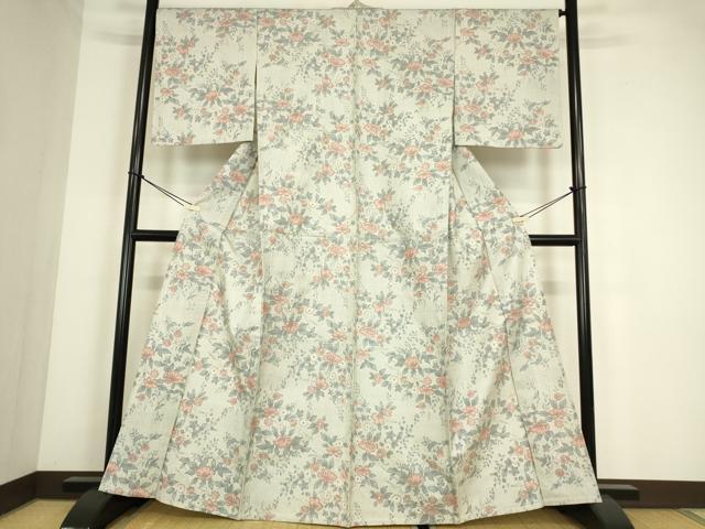 平和屋着物▽上質な紬　単衣　草花文　正絹　逸品　AABA7450fy 平和屋着物▽上質な紬 単衣 草花文 正絹 逸品 AAAZ9021fyの通販はau