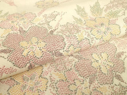 平和屋着物▽本塩沢　単衣　草花文　正絹　逸品　DABE4381az