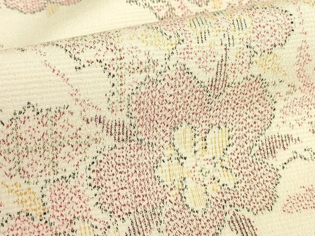平和屋着物▽本塩沢　単衣　草花文　正絹　逸品　DABE4381az