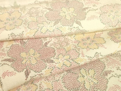 平和屋着物▽本塩沢　単衣　草花文　正絹　逸品　DABE4381az