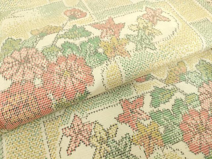 平和屋着物▽上質な紬　単衣　霞取り花文　正絹　逸品　DABE4382az