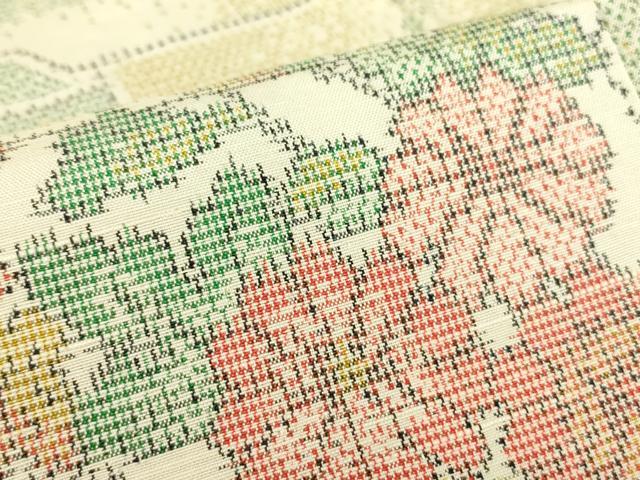 平和屋着物▽上質な紬　単衣　霞取り花文　正絹　逸品　DABE4382az