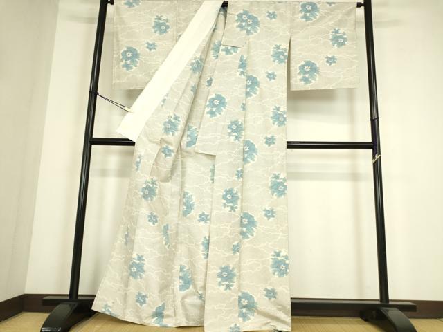 平和屋着物▽上質な紬　単衣　草花文　正絹　逸品　DABE4384az