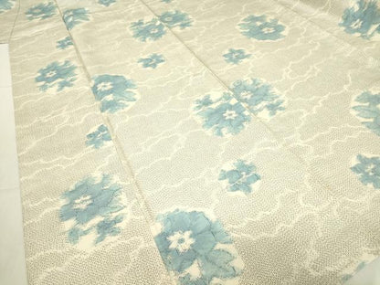 平和屋着物▽上質な紬　単衣　草花文　正絹　逸品　DABE4384az