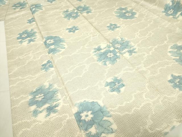 平和屋着物▽上質な紬　単衣　草花文　正絹　逸品　DABE4384az