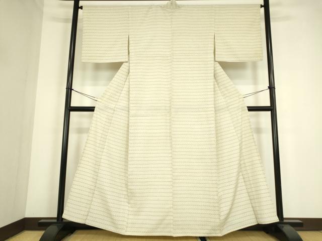 平和屋着物▽本塩沢　単衣　立涌文　正絹　逸品　DABE4385az