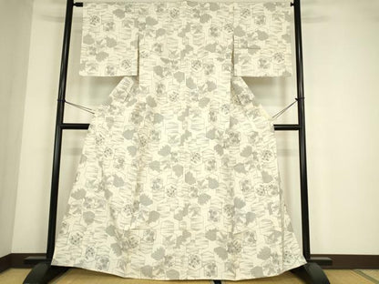 平和屋着物▽上質な紬　単衣　亀甲花文　正絹　逸品　DABE4387az