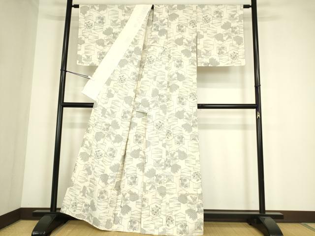 平和屋着物▽上質な紬　単衣　亀甲花文　正絹　逸品　DABE4387az