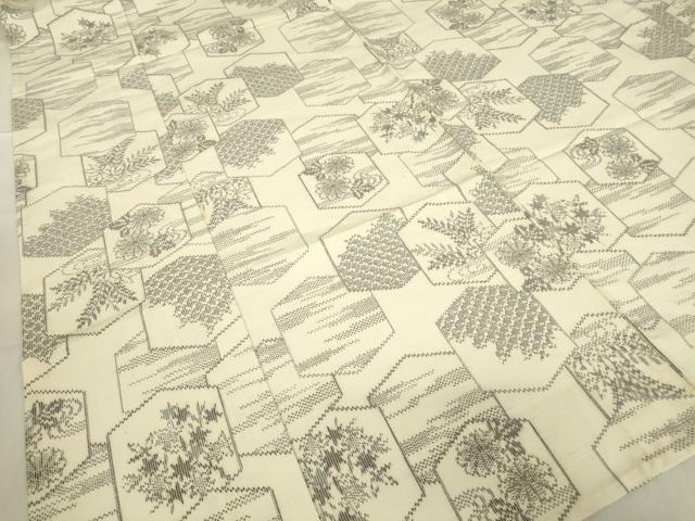 平和屋着物▽上質な紬　単衣　亀甲花文　正絹　逸品　DABE4387az
