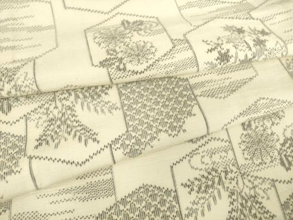平和屋着物▽上質な紬　単衣　亀甲花文　正絹　逸品　DABE4387az