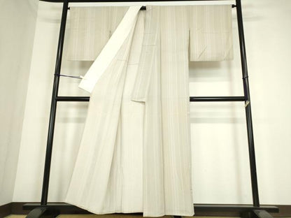 平和屋着物▽上質な小紋　単衣　縞　正絹　逸品　DABE4388az