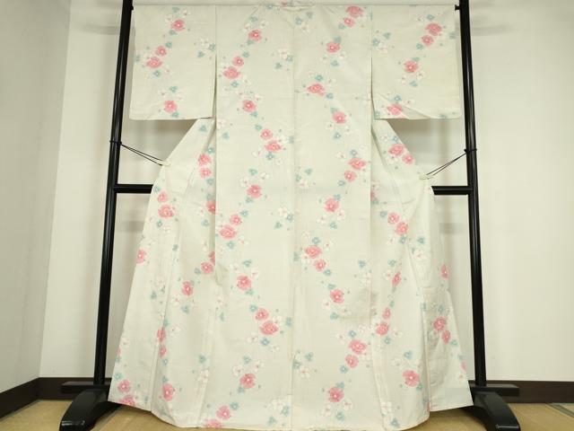 平和屋着物▽上質な紬　単衣　舞花文　正絹　逸品　DABE4389az