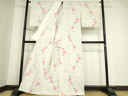 平和屋着物▽上質な紬　単衣　舞花文　正絹　逸品　DABE4389az