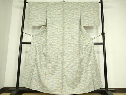平和屋着物▽上質な紬　単衣　麻の葉文　正絹　逸品　DABE4394az