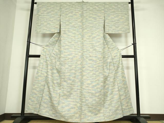 平和屋着物▽上質な紬　単衣　麻の葉文　正絹　逸品　DABE4394az
