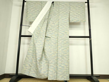 平和屋着物▽上質な紬　単衣　麻の葉文　正絹　逸品　DABE4394az