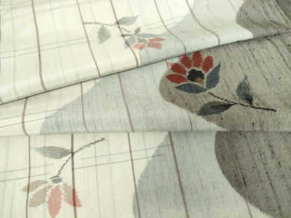 平和屋着物▽上質な紬　単衣　格子花文　正絹　逸品　DABE4395az