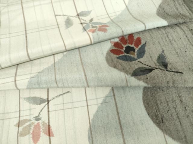 平和屋着物▽上質な紬　単衣　格子花文　正絹　逸品　DABE4395az