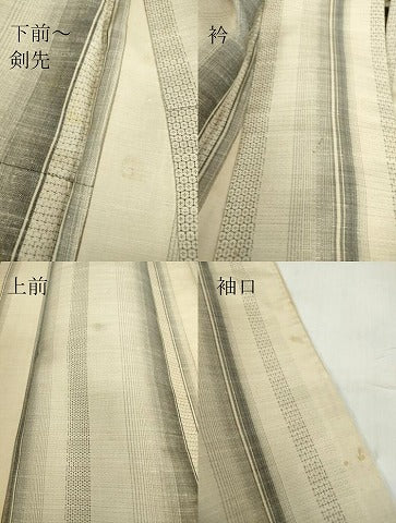 平和屋着物▽上質な紬　単衣　間道　80亀甲　正絹　逸品　DABE4396az