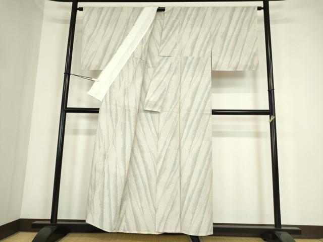 平和屋着物▽上質なお召 単衣 紗綾型斜線文 正絹 逸品 DABE4397az