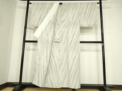平和屋着物▽上質なお召　単衣　紗綾型斜線文　正絹　逸品　DABE4397az