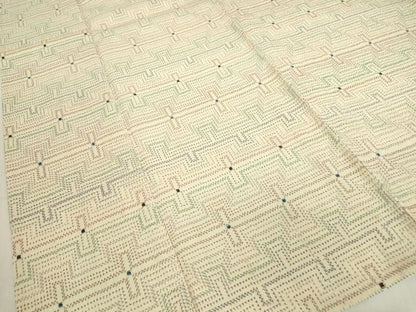 平和屋着物▽本塩沢　単衣　幾何学文　正絹　逸品　DABE4399az