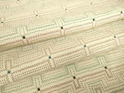 平和屋着物▽本塩沢　単衣　幾何学文　正絹　逸品　DABE4399az