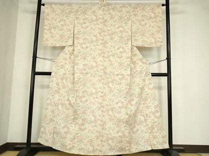 平和屋着物▽本塩沢　単衣　更紗花文　正絹　逸品　DABE4400az