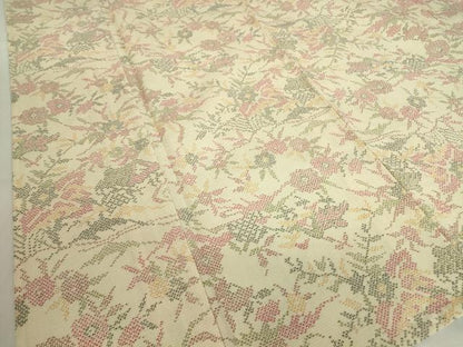 平和屋着物▽本塩沢　単衣　更紗花文　正絹　逸品　DABE4400az
