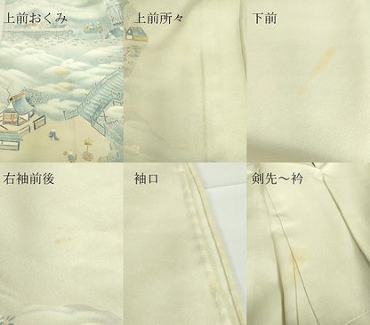平和屋着物▽訪問着　単衣　水辺風景文　正絹　逸品　DABE4402az