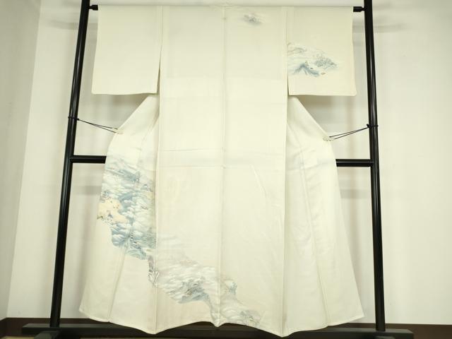 平和屋着物▽訪問着　単衣　水辺風景文　正絹　逸品　DABE4402az