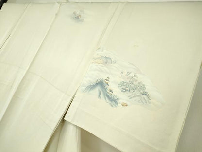 平和屋着物▽訪問着　単衣　水辺風景文　正絹　逸品　DABE4402az