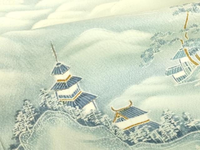 平和屋着物▽訪問着　単衣　水辺風景文　正絹　逸品　DABE4402az