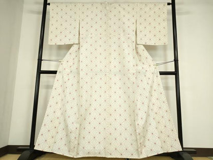 平和屋着物▽上質な紬　単衣　絞り　麻の葉文　正絹　逸品　DABE4403az