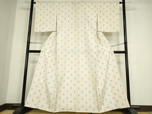 平和屋着物▽上質な紬　単衣　絞り　麻の葉文　正絹　逸品　DABE4403az