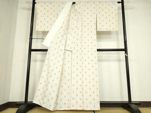 平和屋着物▽上質な紬　単衣　絞り　麻の葉文　正絹　逸品　DABE4403az