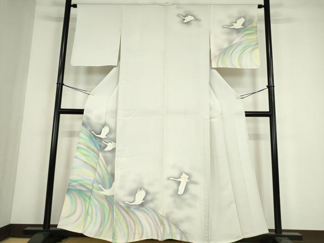 平和屋着物▽訪問着 単衣 飛鶴文 暈し染め 正絹 逸品
