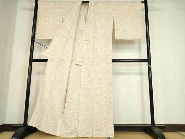 平和屋着物▽上質な紬　単衣　地紙流水松文　正絹　逸品　DABE4406az