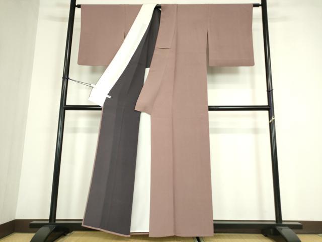平和屋着物▽江戸小紋　単衣　両面染め　万筋　鴇浅葱色×黒色　正絹　逸品　DABE4408az