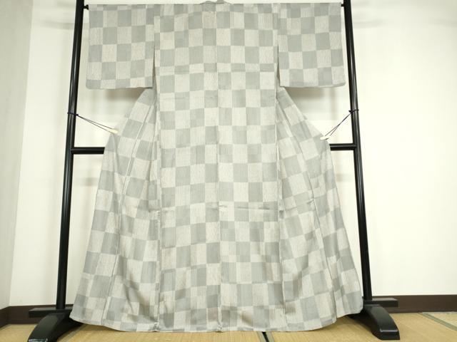 平和屋着物▽小紋　単衣　市松柄　高島屋扱い　さんび謹製　洗える着物　DABE4409az