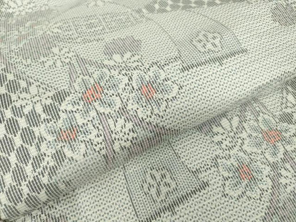 平和屋着物▽上質な紬　単衣　吉祥花文　正絹　逸品　DABE4411az