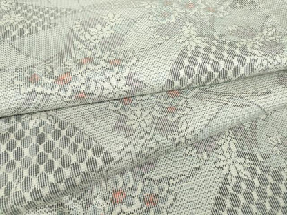 平和屋着物▽上質な紬　単衣　吉祥花文　正絹　逸品　DABE4411az